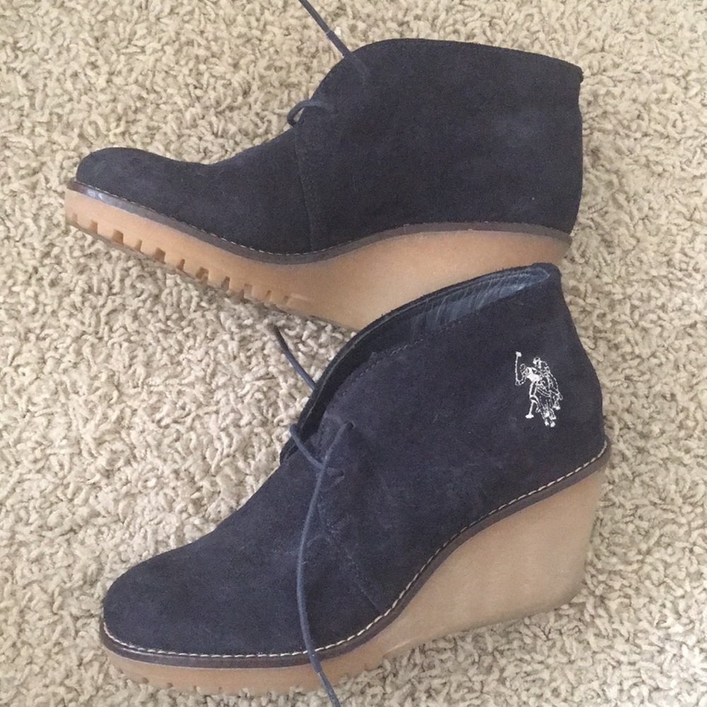 U.S. Polo Assn. NWOT Navy Suede Wedge Ankle Bootie